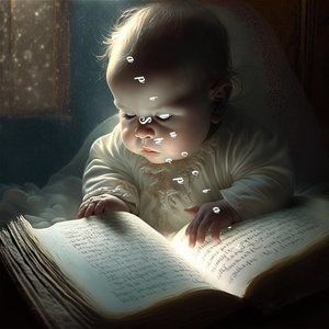 Baby reading bible portrait picture poster